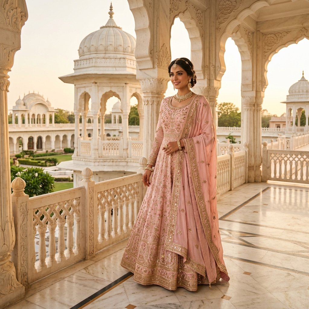 Royal Handcrafted Pastel Pink Anarkali Suit Set Collection